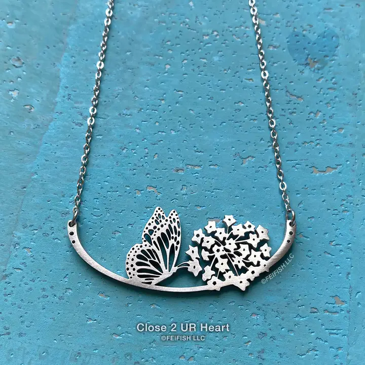 Butterfly w/Milkweed Necklace - Heart of the Home Inc