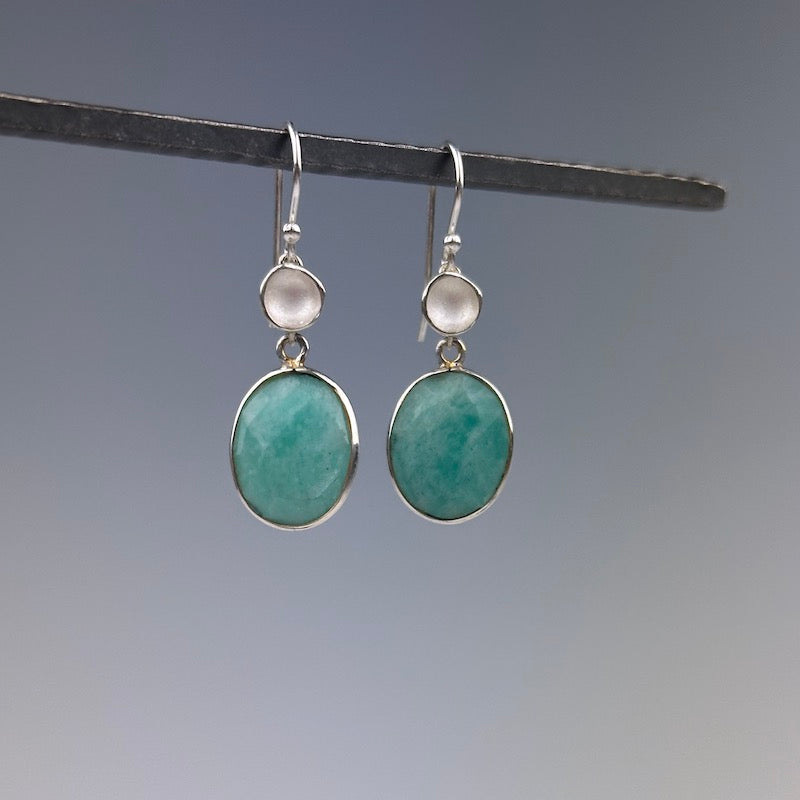 Medium Pod Bezel Earrings in Amazonite - Heart of the Home Inc