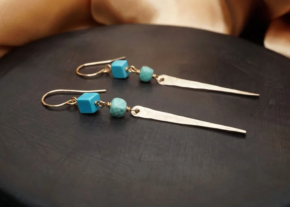 Golden Dagger Turquoise Earrings - Heart of the Home Inc