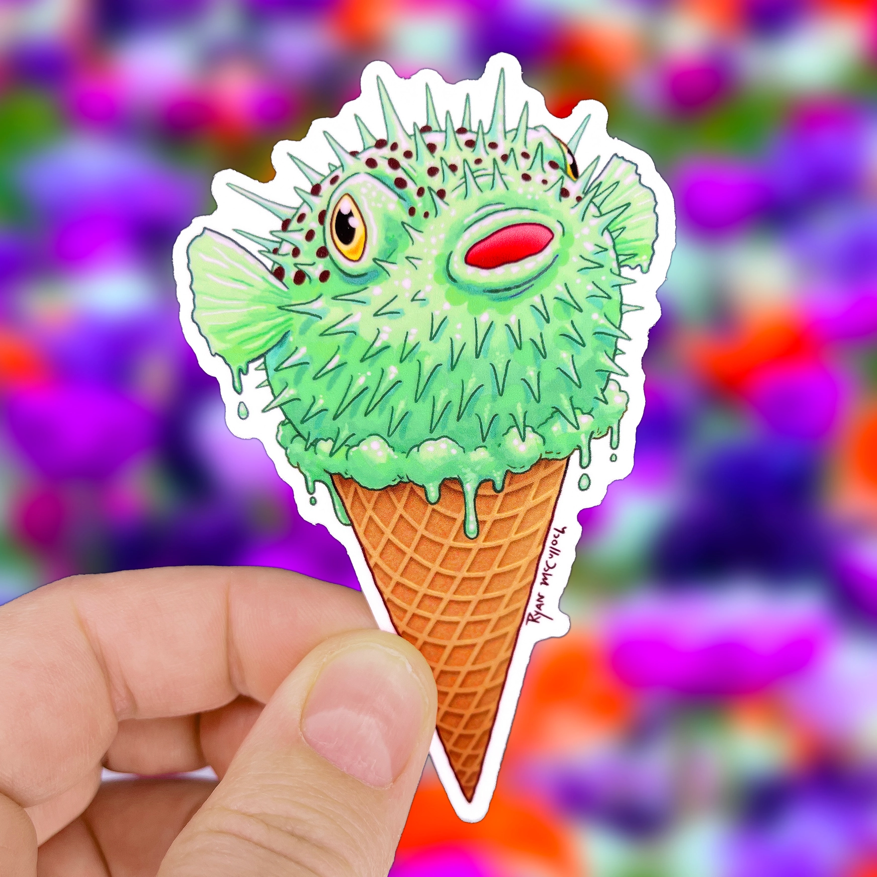 Puffer Fish Mint Chip Ice Cream Vinyl Sticker - Heart of the Home Inc
