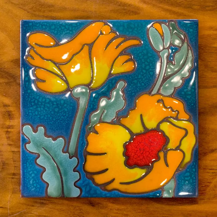 6x6 Desert Poppies Glazed Tile