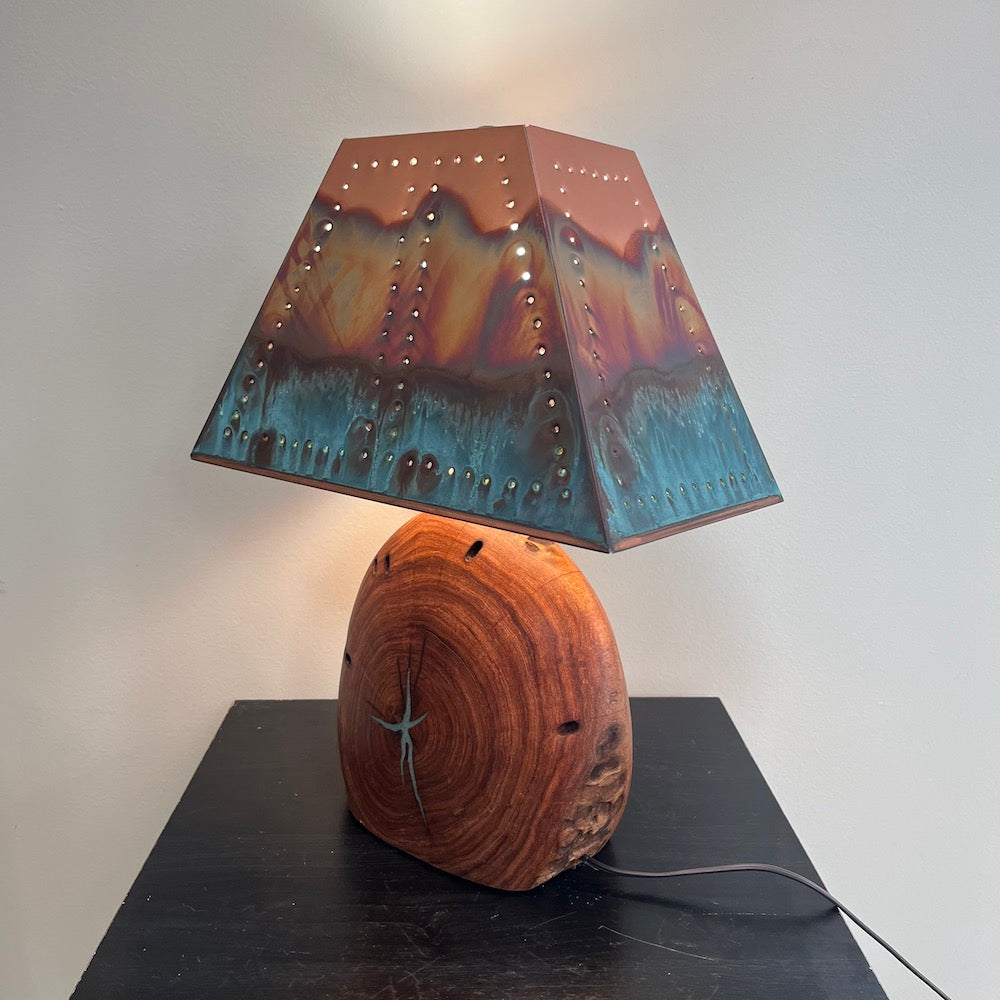 Mesquite &amp; Turquoise Lamp with Punch Shade (SL-1 GW) - Heart of the Home PA