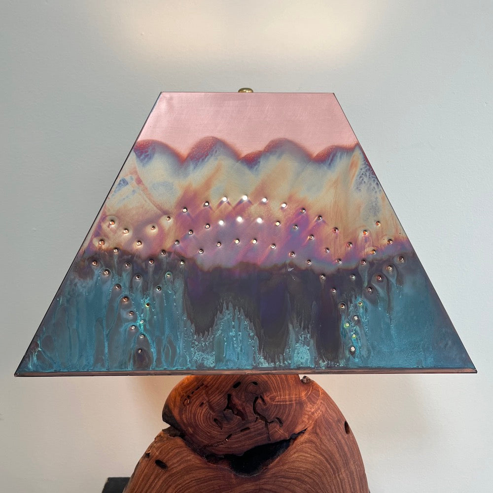 Mesquite &amp; Turquoise Lamp with Scallop Shade (SL-3 GW) - Heart of the Home PA