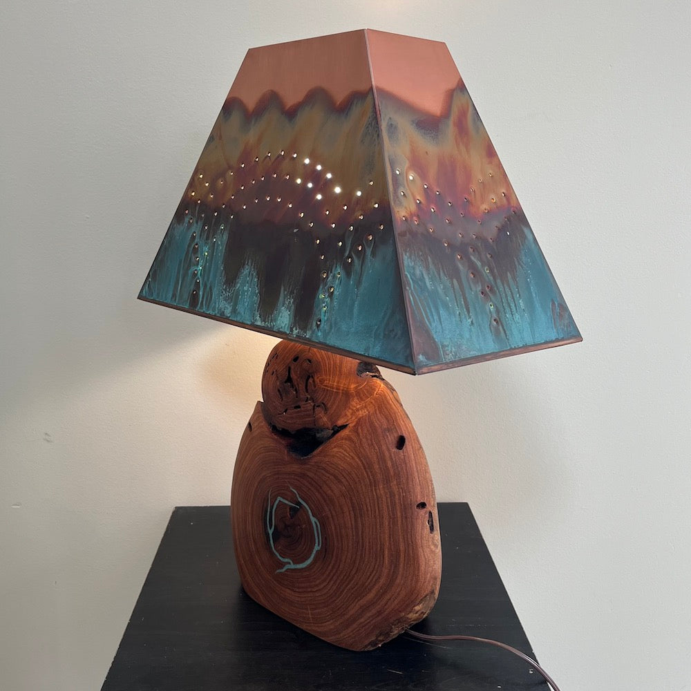 Mesquite &amp; Turquoise Lamp with Scallop Shade (SL-3 GW) - Heart of the Home PA
