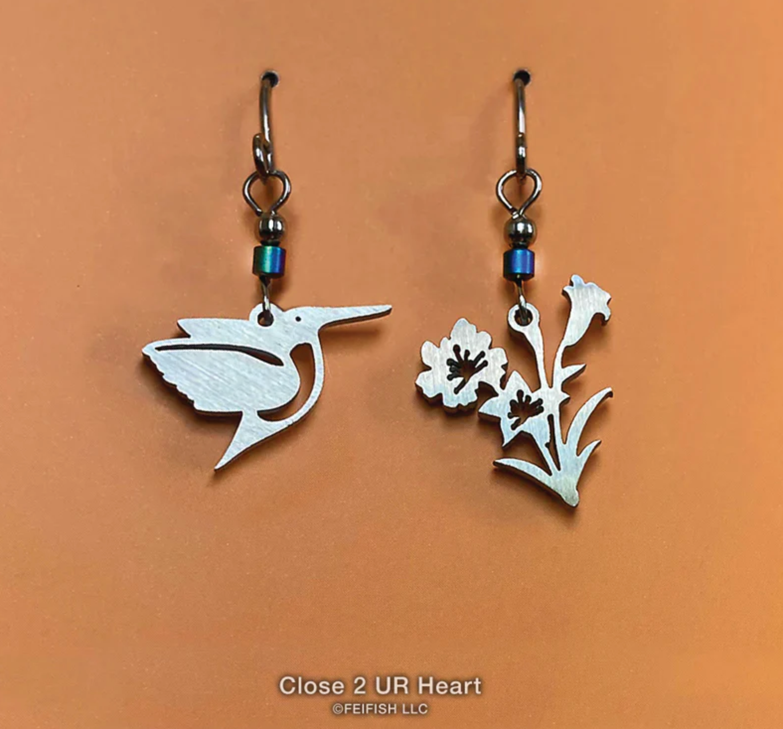 Hummingbird and Flower Stainless Steel Earrings - Heart of the Home PA