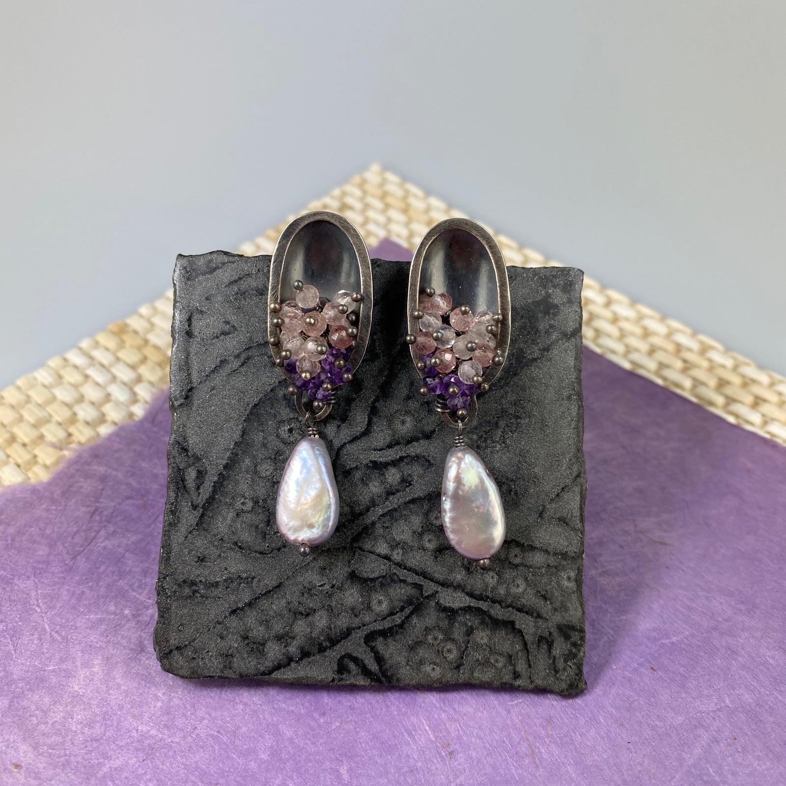 Seedlings Cluster Post Earrings in Pink and Lavender - Heart of the Home PA