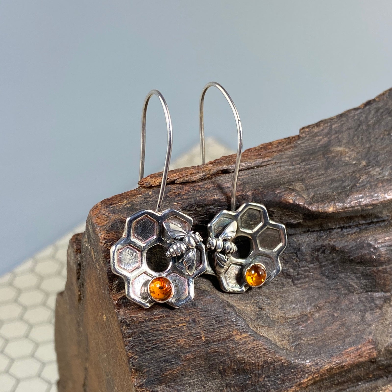 Honeycomb Flower Earrings in Silver - Heart of the Home PA