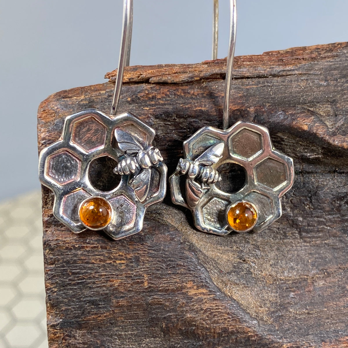 Honeycomb Flower Earrings in Silver - Heart of the Home PA