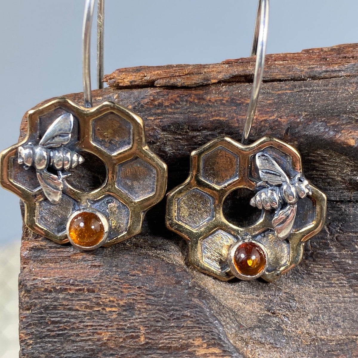 Honeycomb Flower Earrings in Bronze - Heart of the Home PA