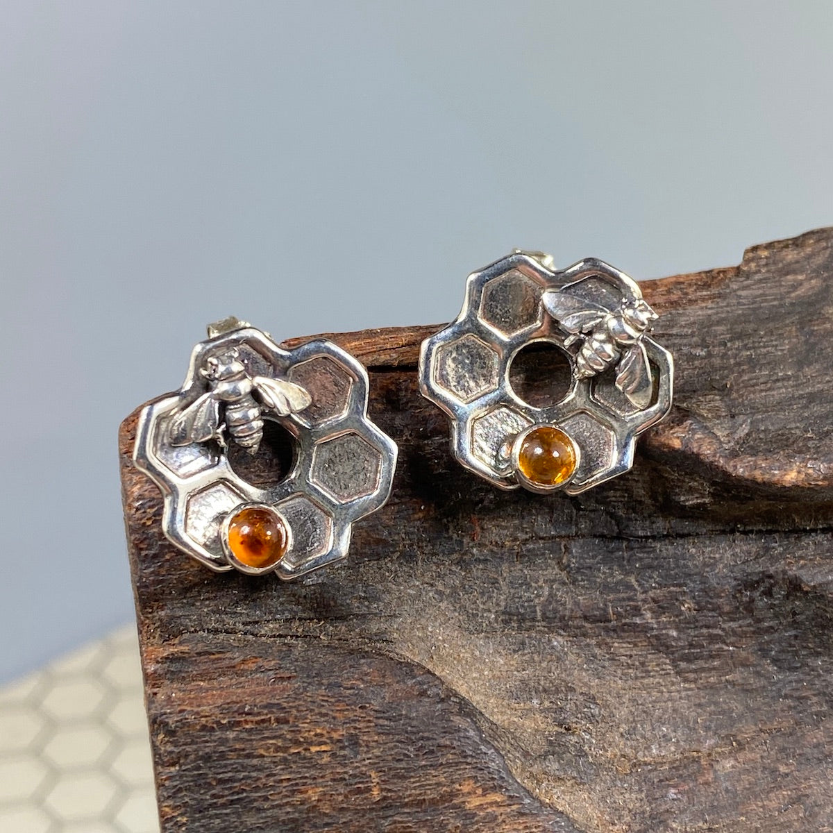 Honeycomb Flower Post Earrings in Silver - Heart of the Home PA