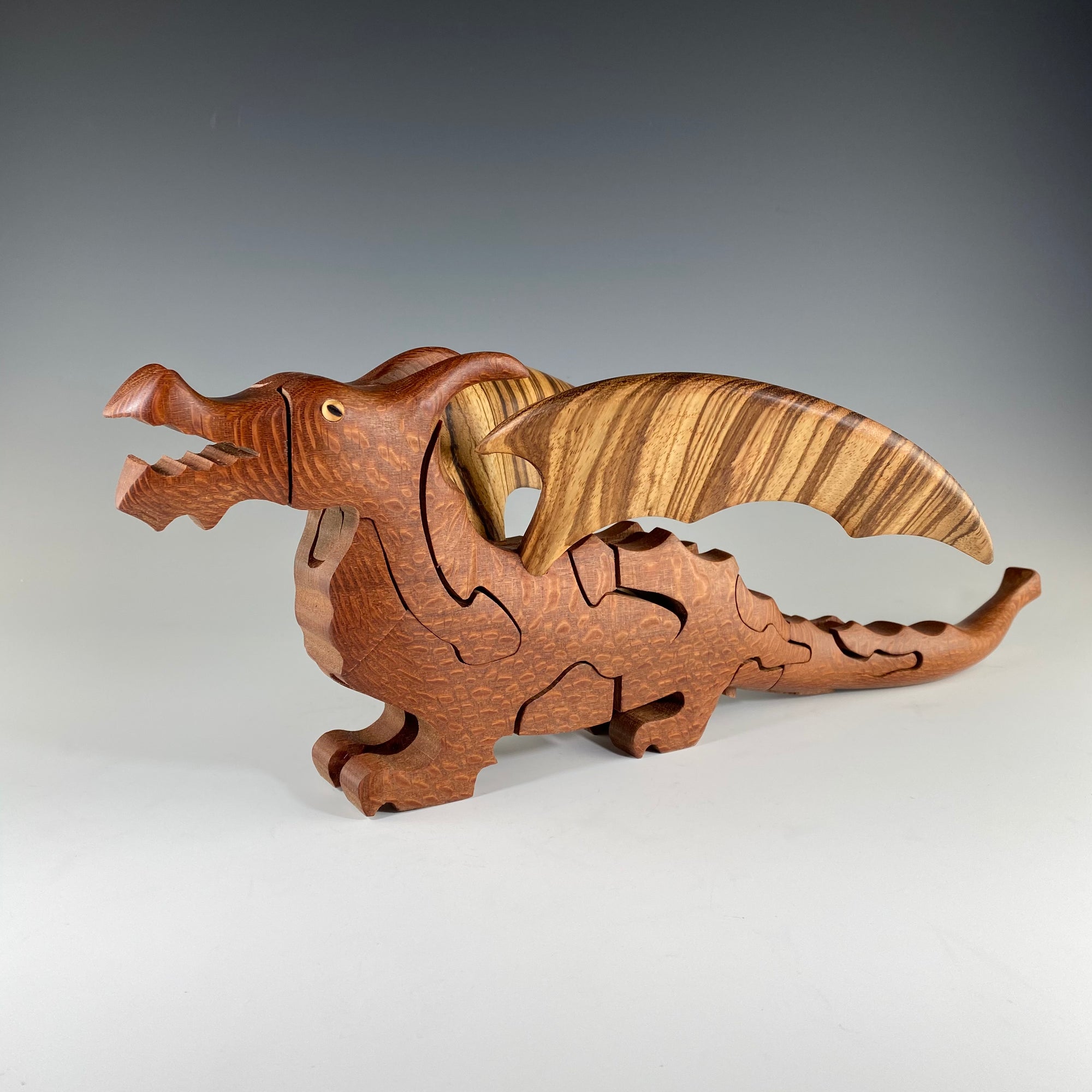 Welsh Dragon Puzzle in Leopardwood and Zebrawood - Heart of the Home PA