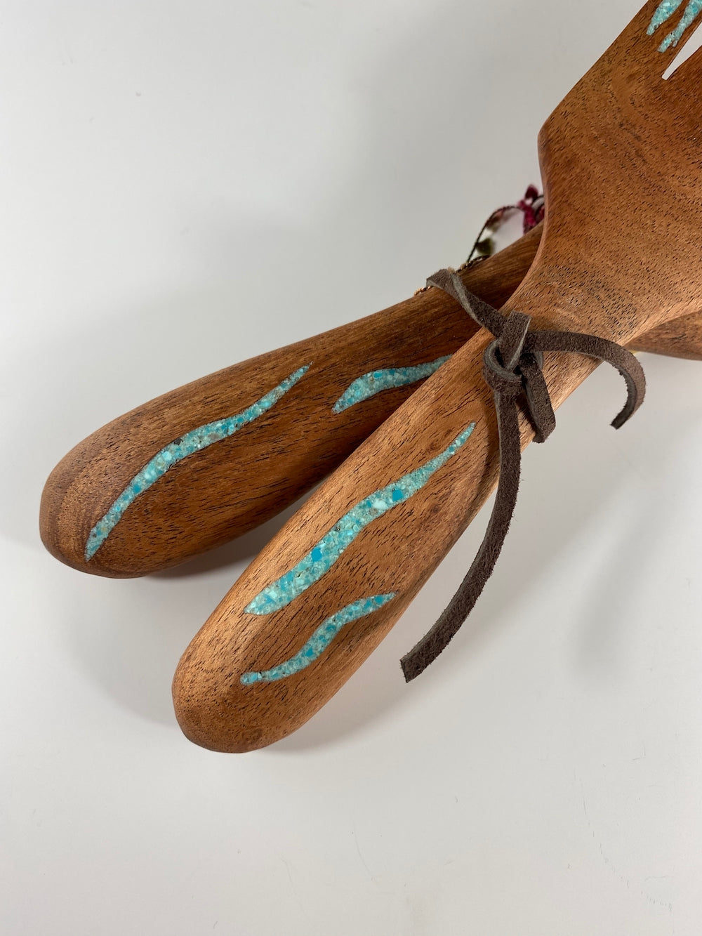 Turquoise Inlaid Mesquite Salad Server Set - Heart of the Home PA