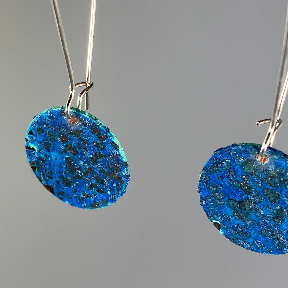 Blue Copper Disk Earrings - 3/4&quot; diameter - Heart of the Home PA