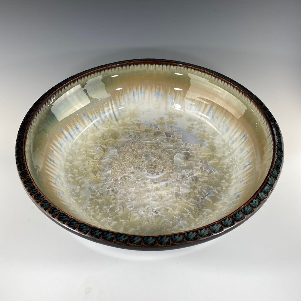 Large Textured-Rim Bowl in Ivory Dark Olive - Heart of the Home PA