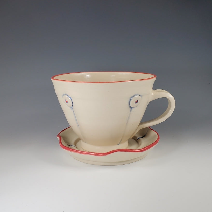Button Tea Cup and Saucer Set in Vanilla - Heart of the Home PA