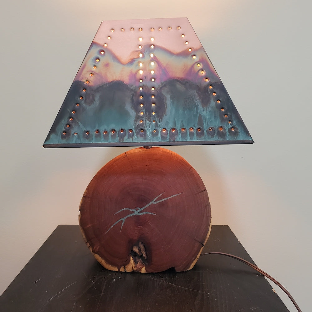 Mesquite &amp; Turquoise Lamp with Punch Shade (SL-1 GW) - Heart of the Home PA