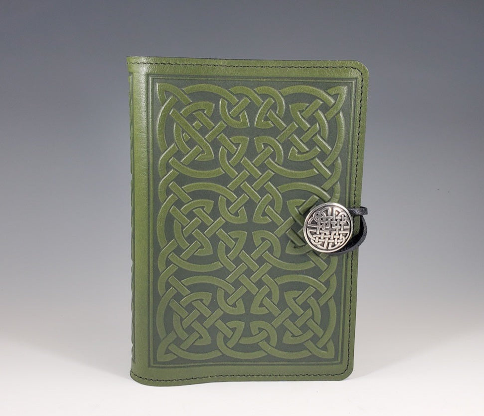 Oberon Design Leather Checkbook Cover, Celtic Knot, Made in The USA Green / Classic