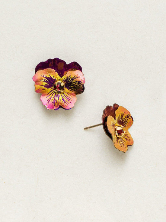 Garden Pansy Post Earrings in Vintage Burgundy - Heart of the Home PA