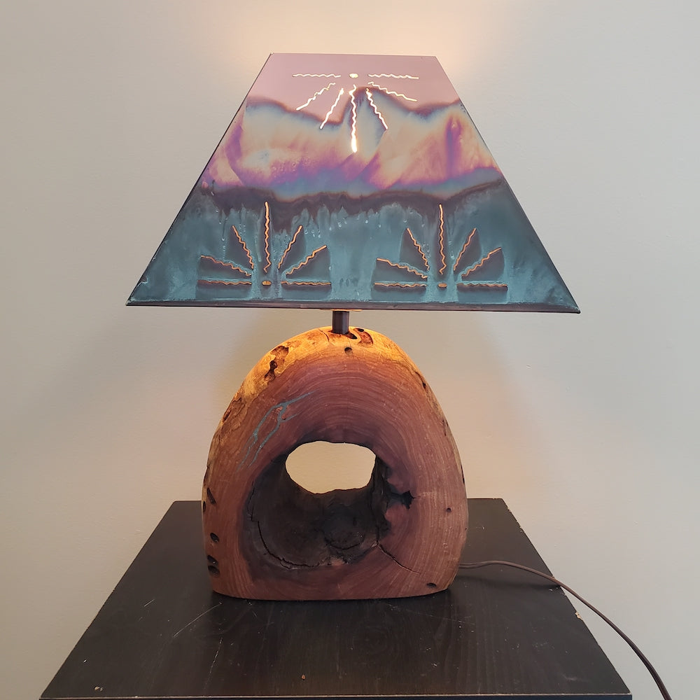 Mesquite &amp; Turquoise Unique Lamp with Sunburst Shade (SL-2 Unique) - Heart of the Home PA