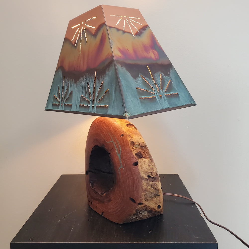 Mesquite &amp; Turquoise Unique Lamp with Sunburst Shade (SL-2 Unique) - Heart of the Home PA
