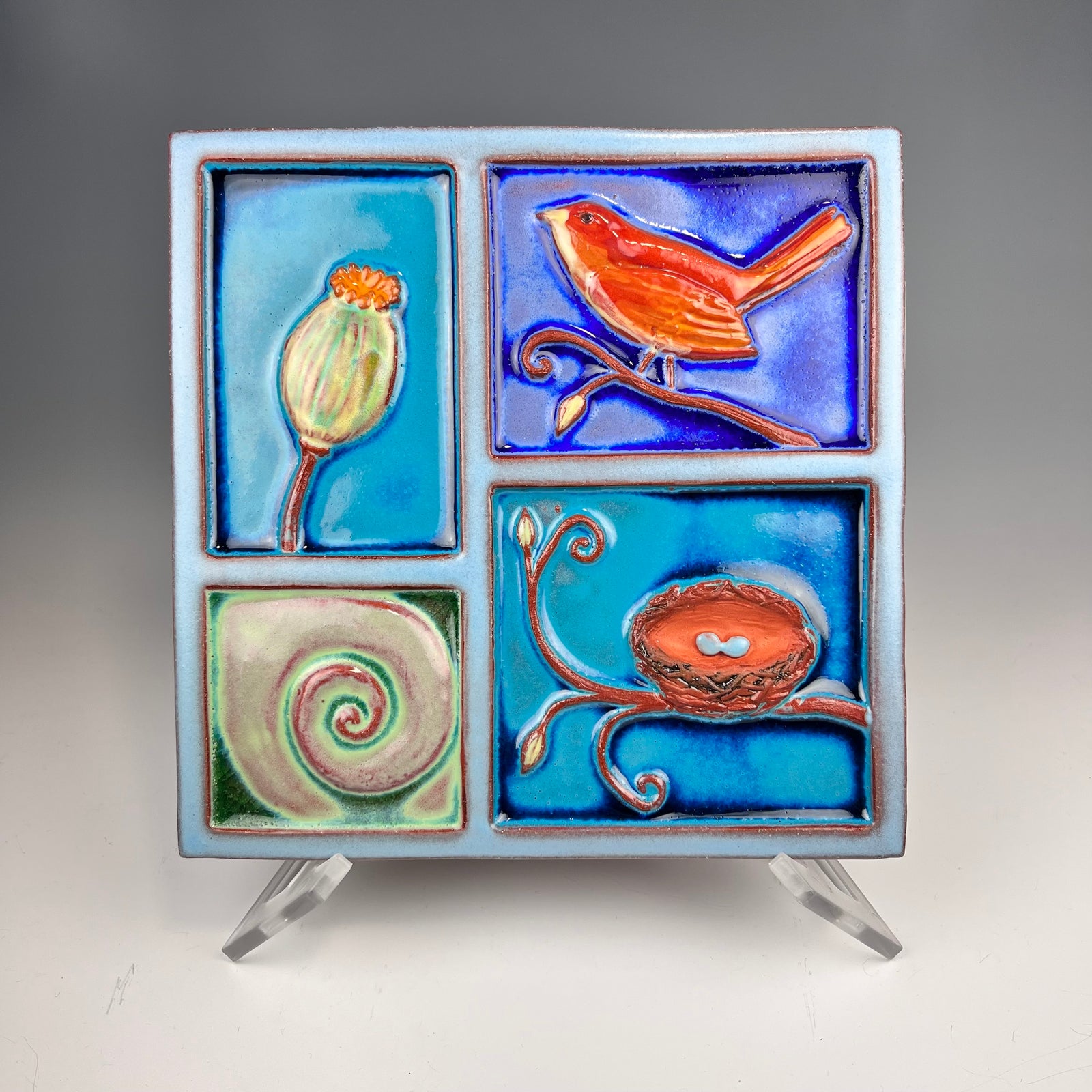 Nest and Birds with Poppy Wall Tile - Heart of the Home PA