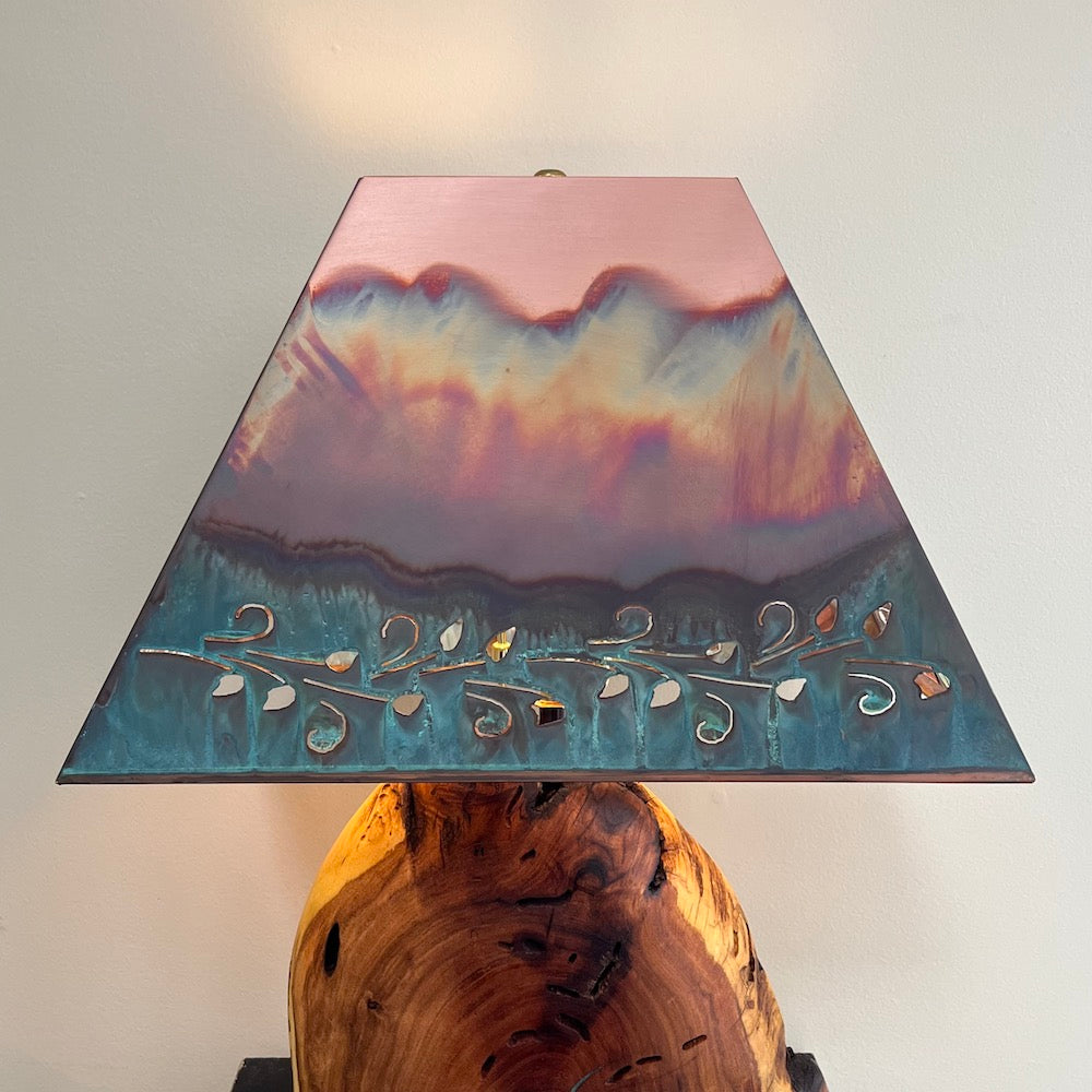 Mesquite &amp; Turquoise Lamp with Ivy Shade (SL-3 GW) - Heart of the Home PA