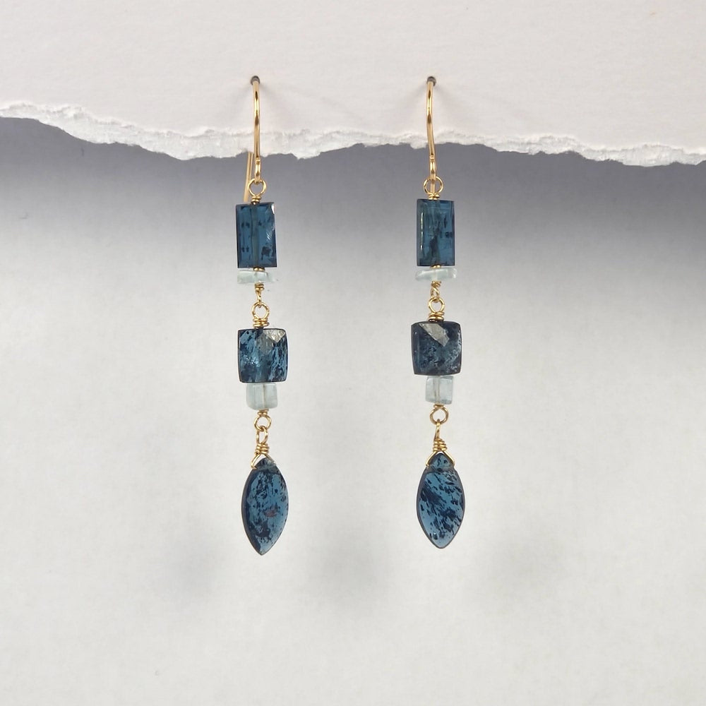Long Kyanite and Aquamarine Earrings - Heart of the Home PA