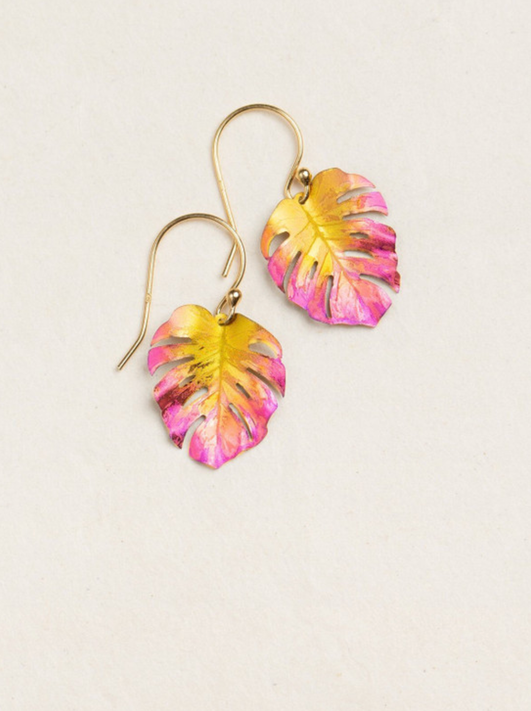 Petite Monstera Leaf Earrings in Sunset - Heart of the Home PA
