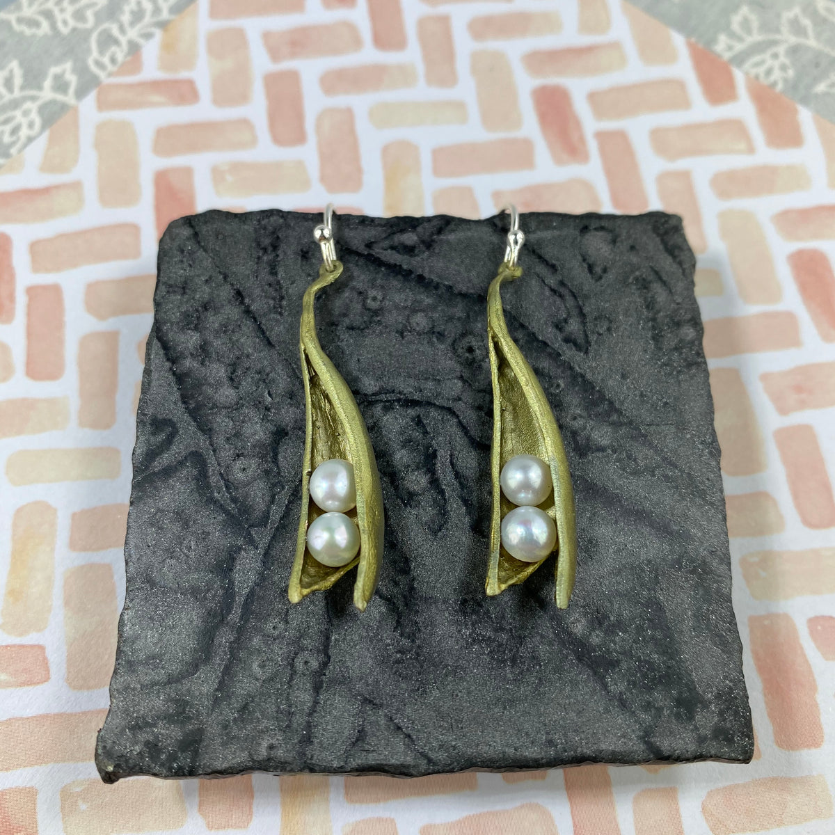 Pea Pod Drop Earrings - 2 Pearls - Heart of the Home PA