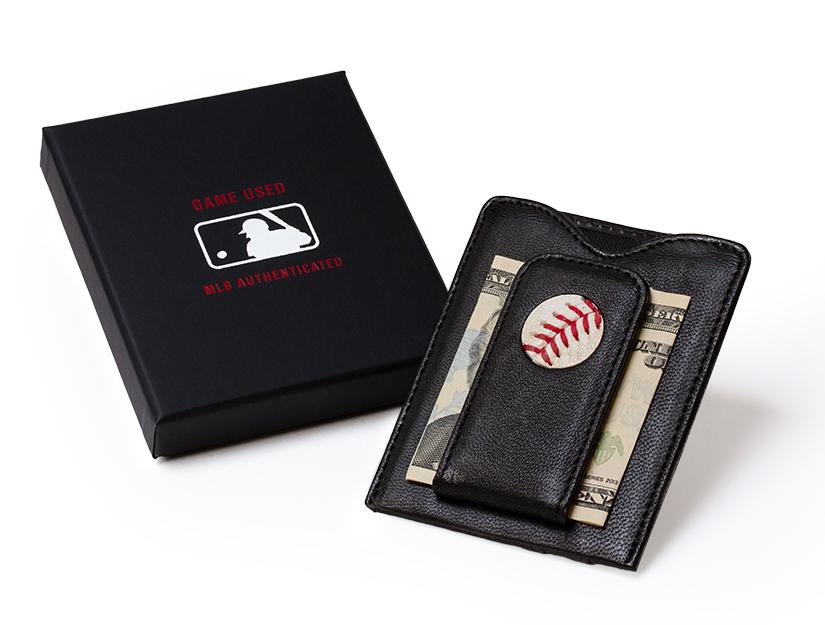 MLB Game Used Baseball Money Clip Wallet
