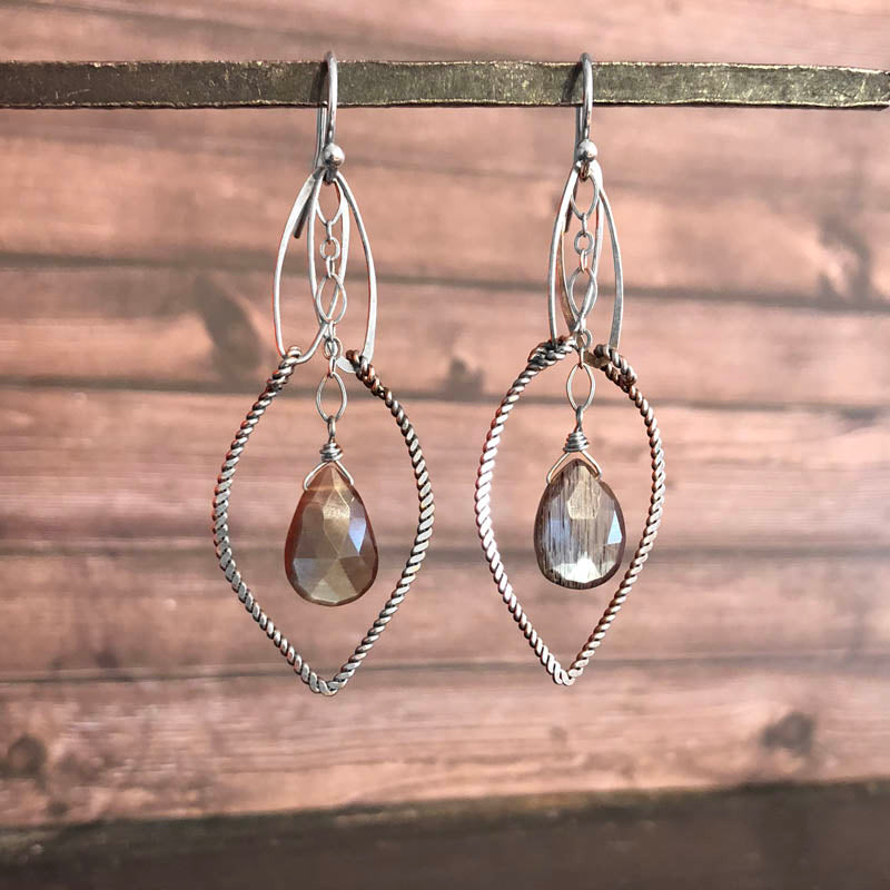 Moonstone Halo Dangle Earrings - Heart of the Home PA
