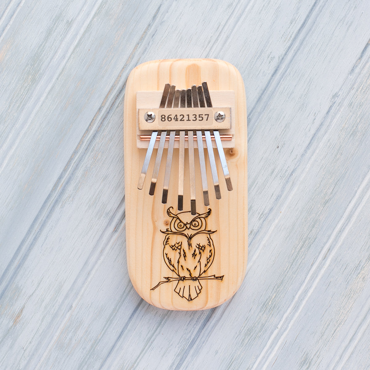 Owl Engraved Pine Thumb Piano - Heart of the Home PA