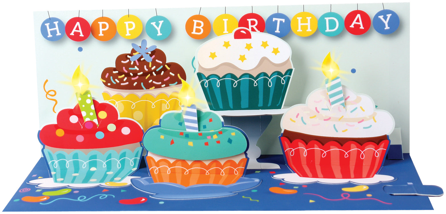 Light Up Cupcake and Candles Panoramic Pop-Up Card - Heart of the Home PA