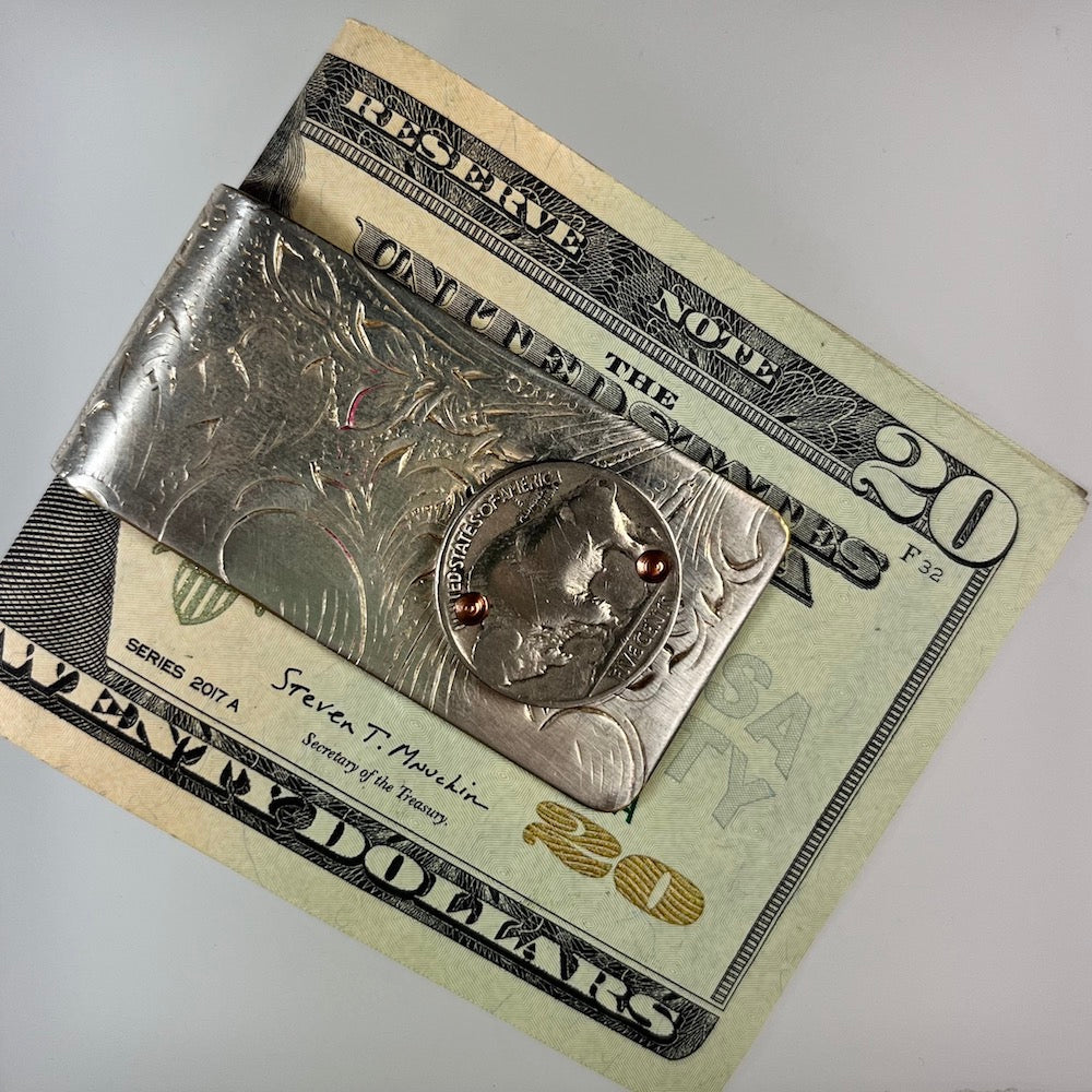 Buffalo Nickel Money Clip - Reclaimed Silver Plate - Heart of the Home PA