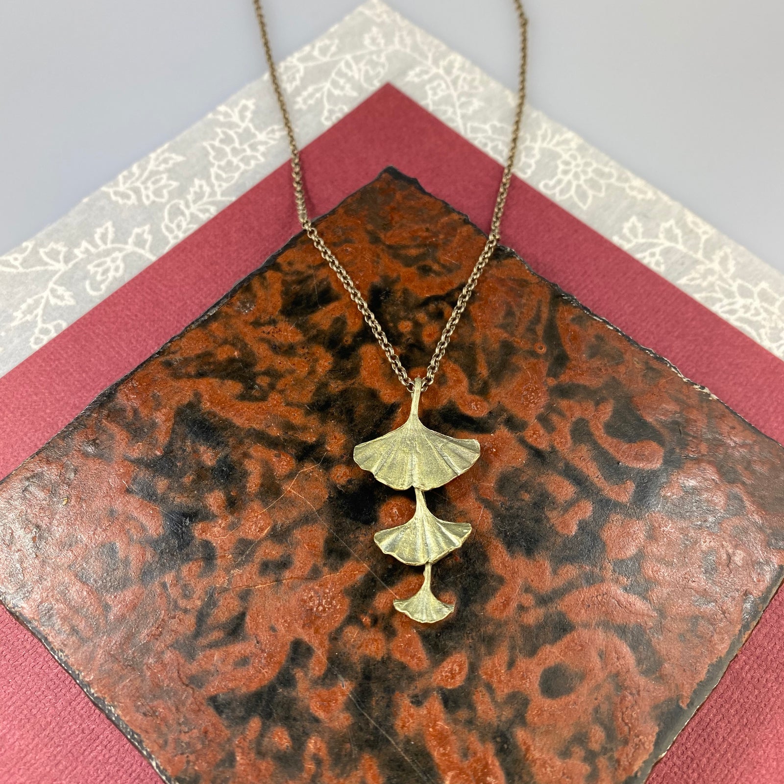 Ginkgo Petite Triple Leaves Pendant - Heart of the Home PA