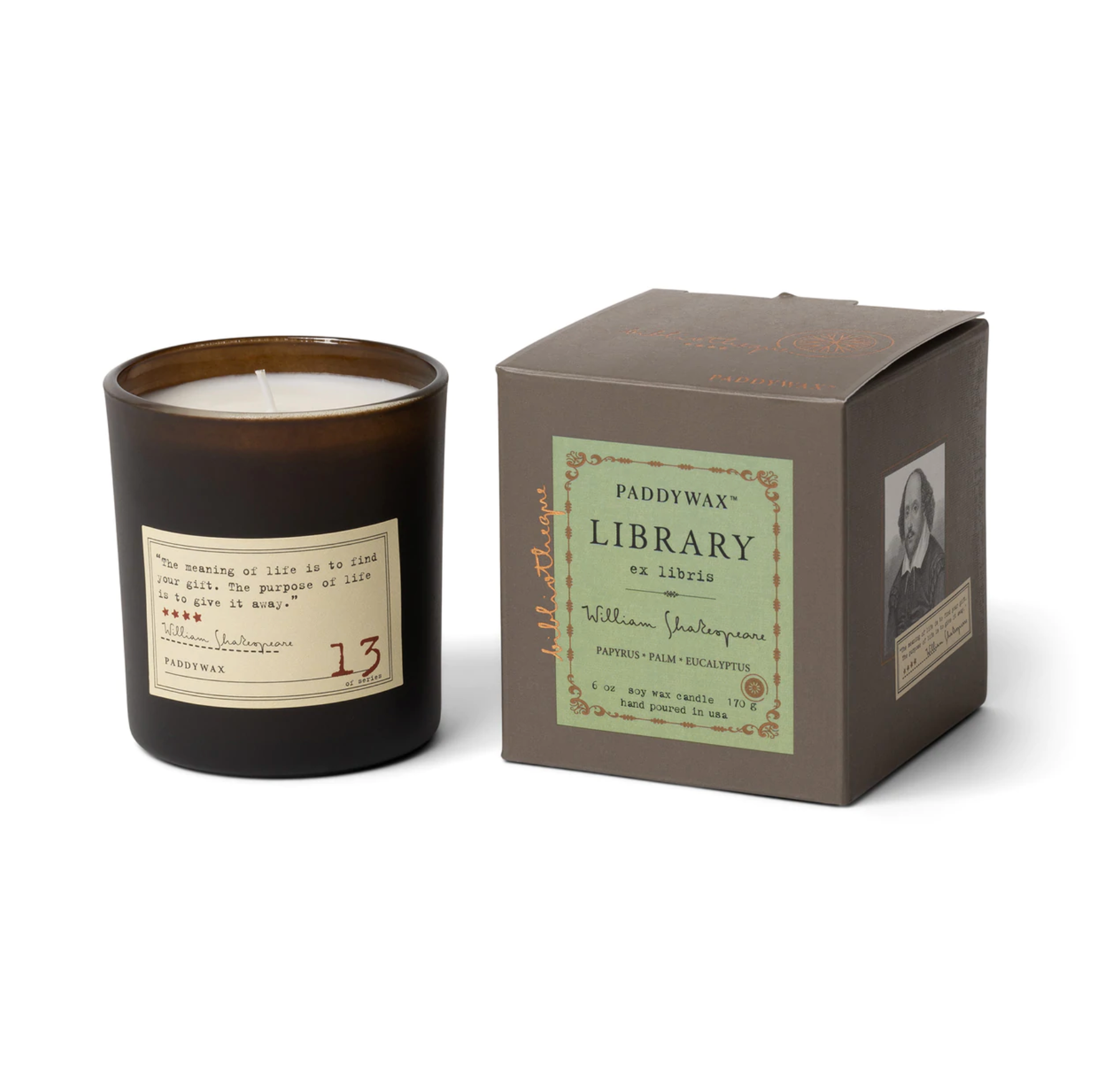Library Glass Candle - William Shakespeare - Heart of the Home PA