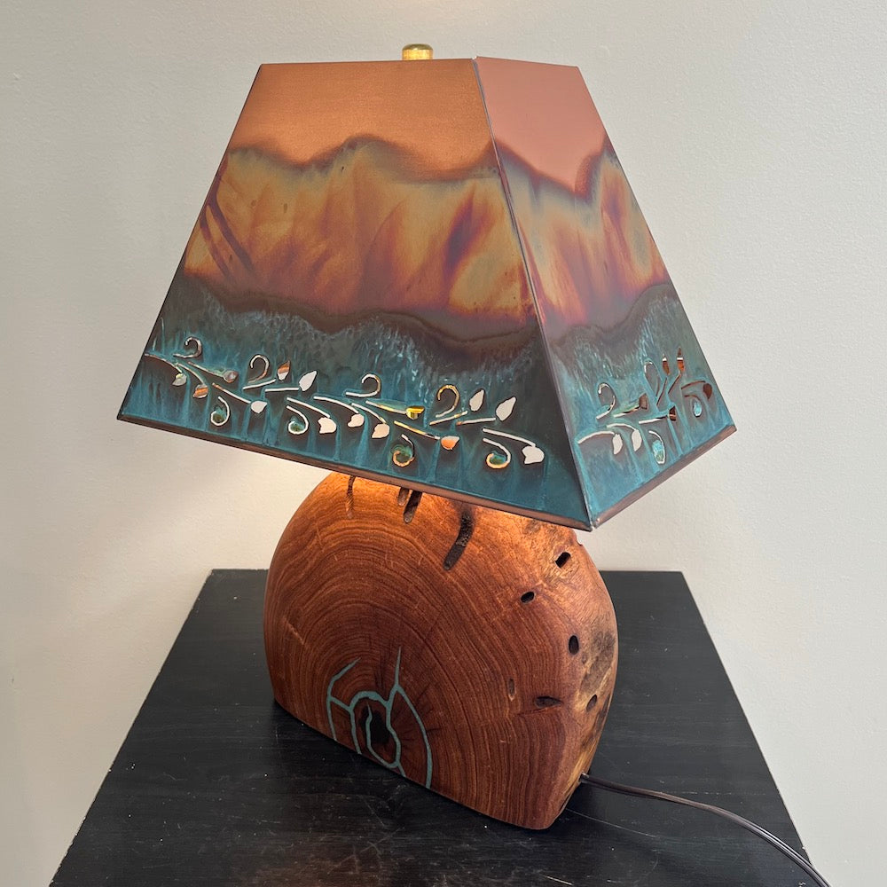 Mesquite &amp; Turquoise Lamp with Ivy Shade (SL-1 GW) - Heart of the Home PA