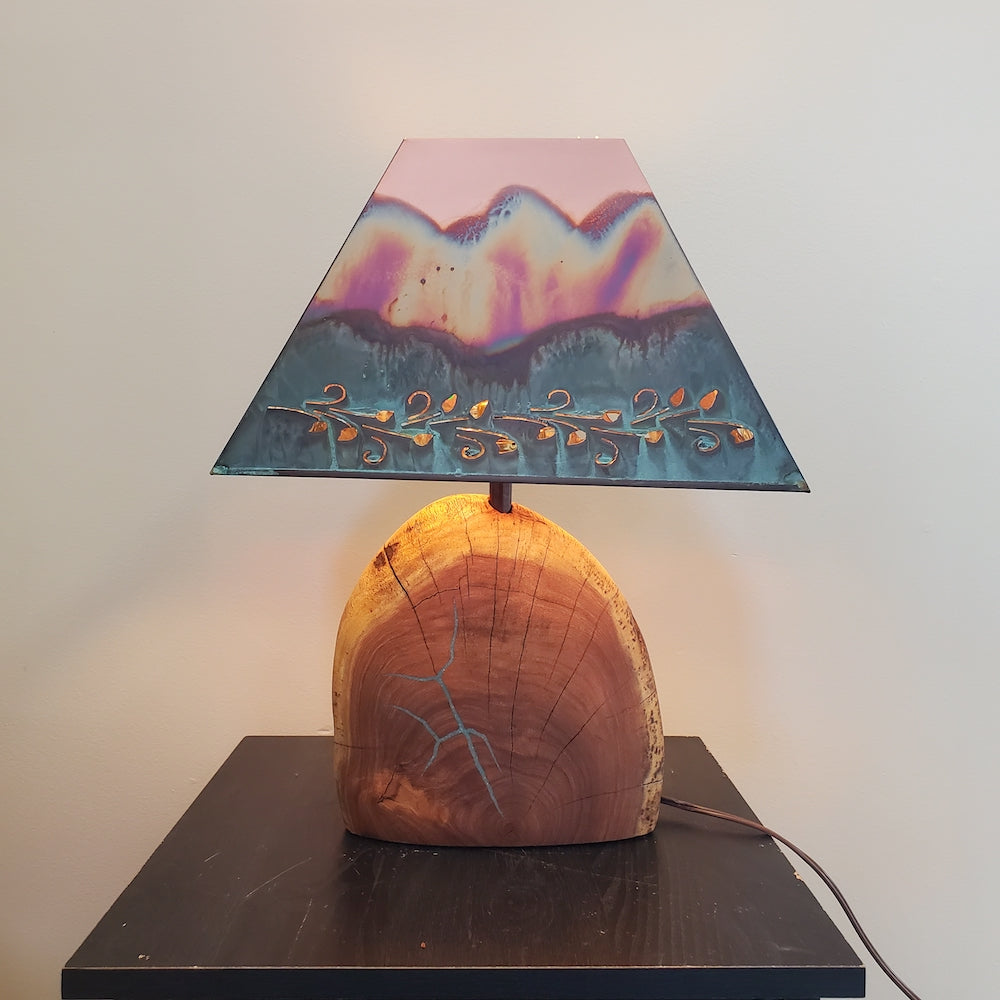 Mesquite &amp; Turquoise Lamp with Ivy Shade (SL-2 2) - Heart of the Home PA