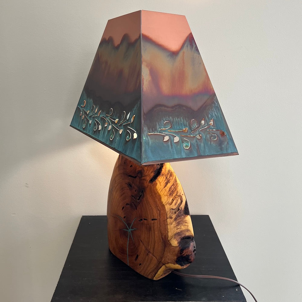 Mesquite &amp; Turquoise Lamp with Ivy Shade (SL-3 GW) - Heart of the Home PA