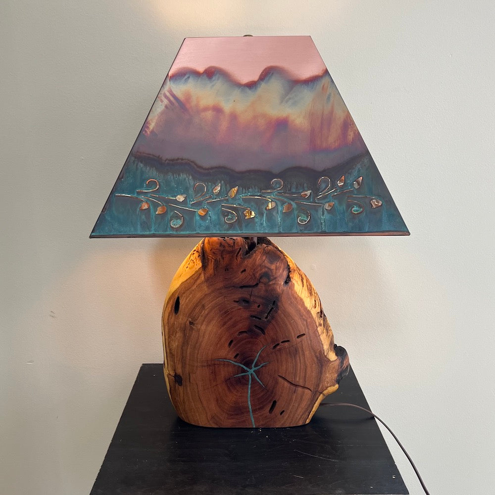 Mesquite & Turquoise Lamp with Ivy Shade (SL-3 GW) - Heart of the Home PA