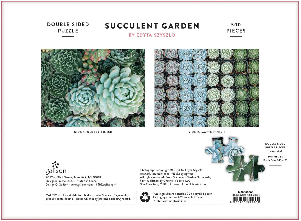 Succulent Garden 500 Piece Double Sided Puzzle - Heart of the Home PA