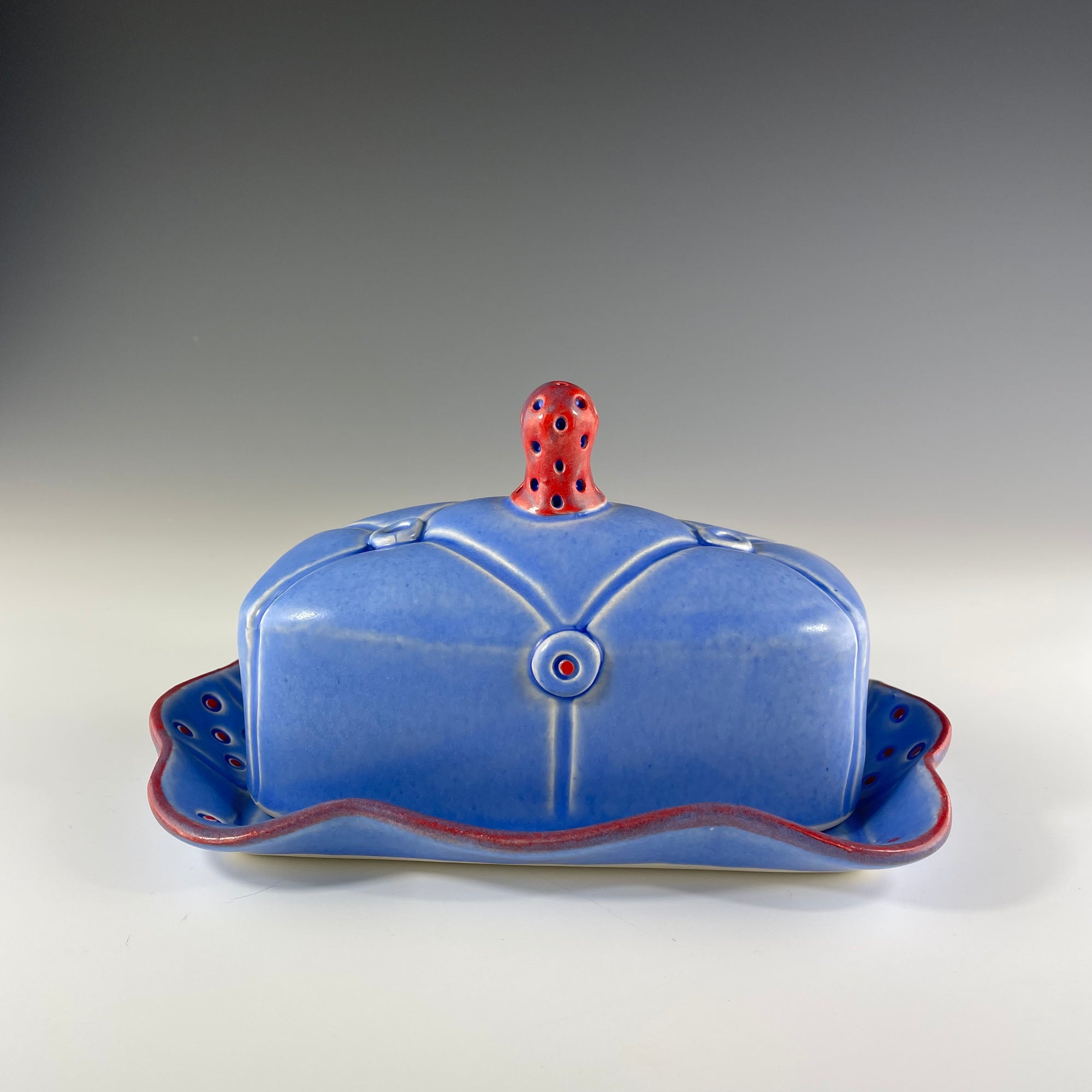 Button Covered Butter Dish in Blue - Heart of the Home PA